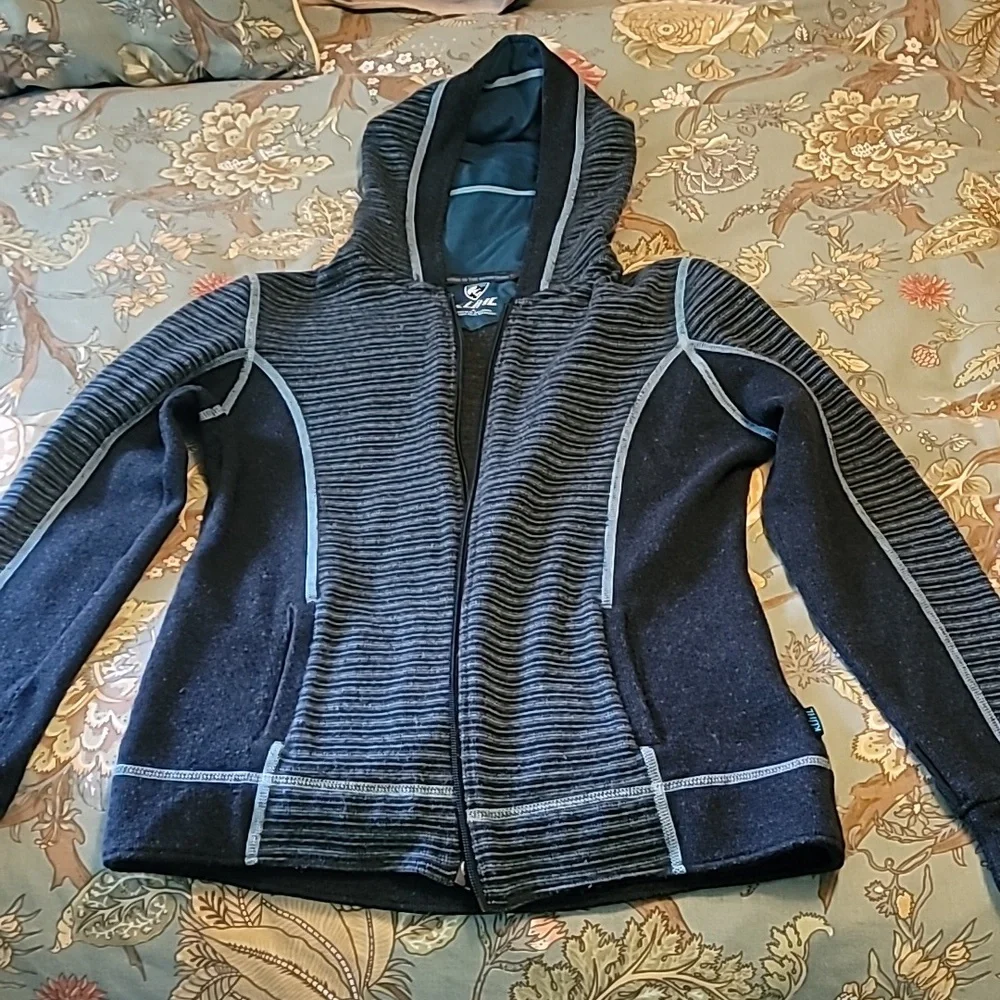 Kuhl Blue Striped Chianti Fleece Full Zip Wool Blend Hoodie Size Small - Picture 1 of 8